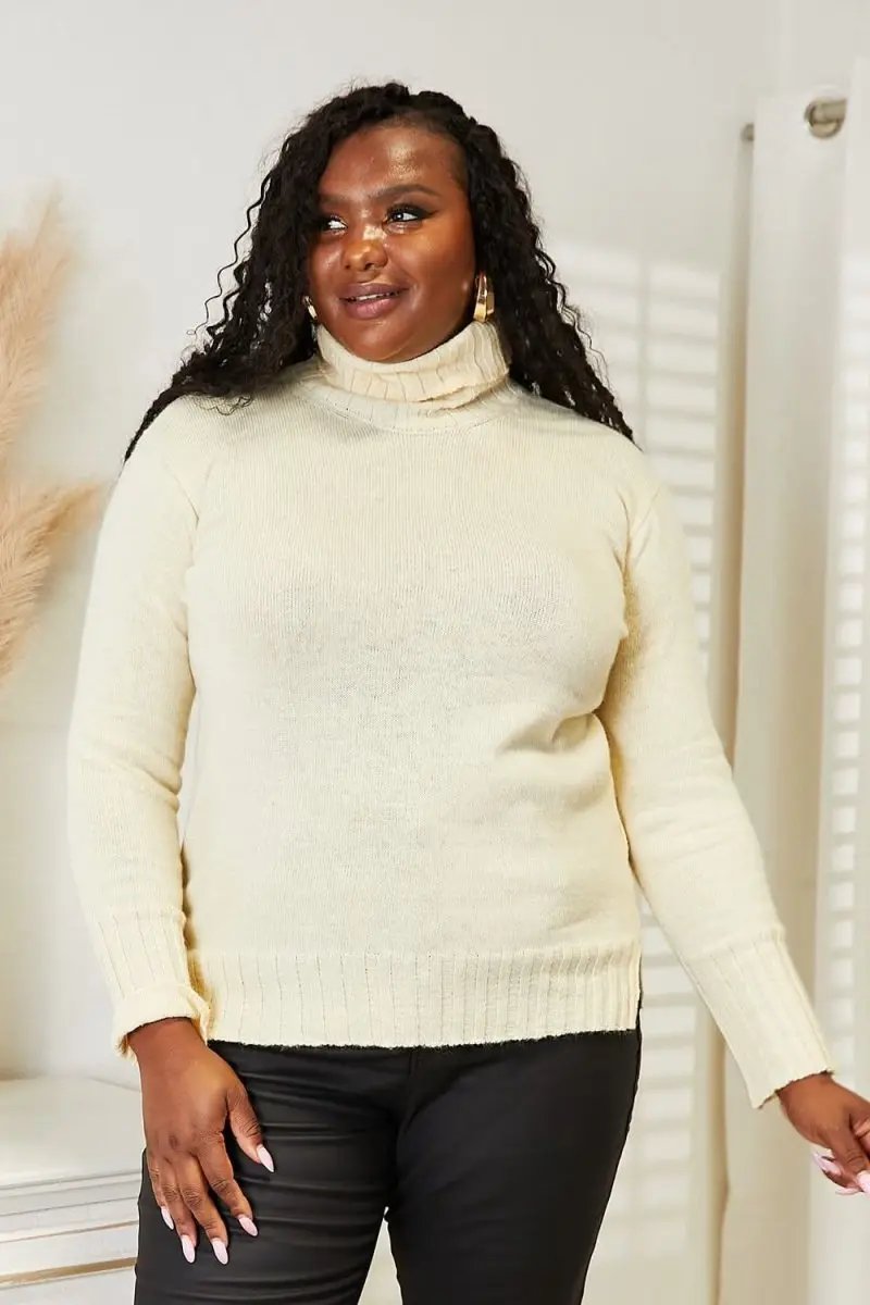 Sweaters Lovesalve WS Heimish Turtleneck Women's Long Sleeve Sweater Side Slit Fashion Top