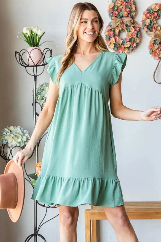 Vestidos Heimish con cuello en V para mujer, casual, dobladillo con volantes, mini vestido - Manga corta, Verano