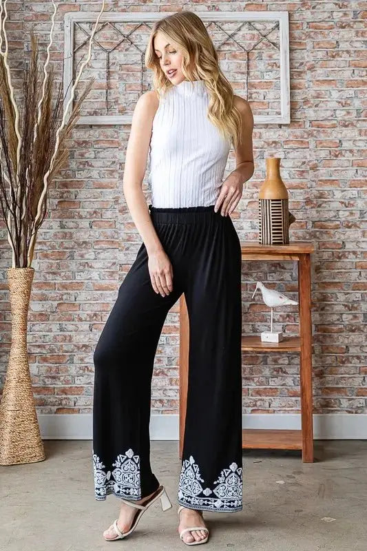 Trendsi Damask Pants Women's Casual Plus Size Wide Leg Trousers Comfy Fit