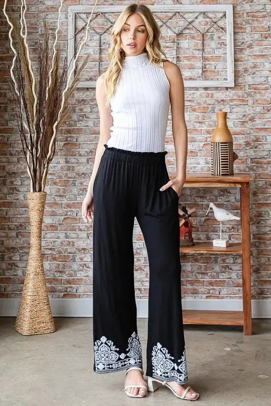 Trendsi Damask Pants Women's Casual Plus Size Wide Leg Trousers Comfy Fit