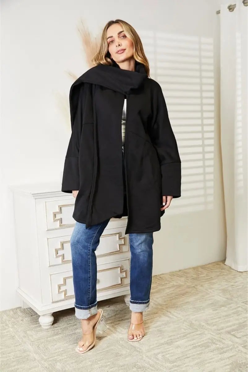 Sweaters Lovesalve WS Open Front Cardigan Women's Everyday Draped Knit Sweater with Scarf