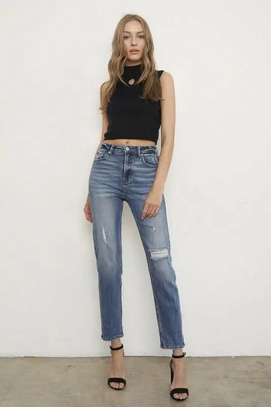 Jeans de mujer de tiro alto - Jeans de mujer - Tiro alto y ajuste que estiliza - Denim contemporáneo