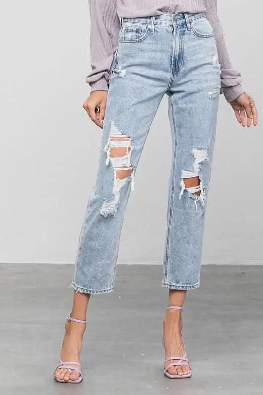 Clothing Denim Lab USA Vaqueros Girlfriend Rotos de Tiro Alto - Producto de Calidad Premium | Envíos y Devoluciones Rápidos