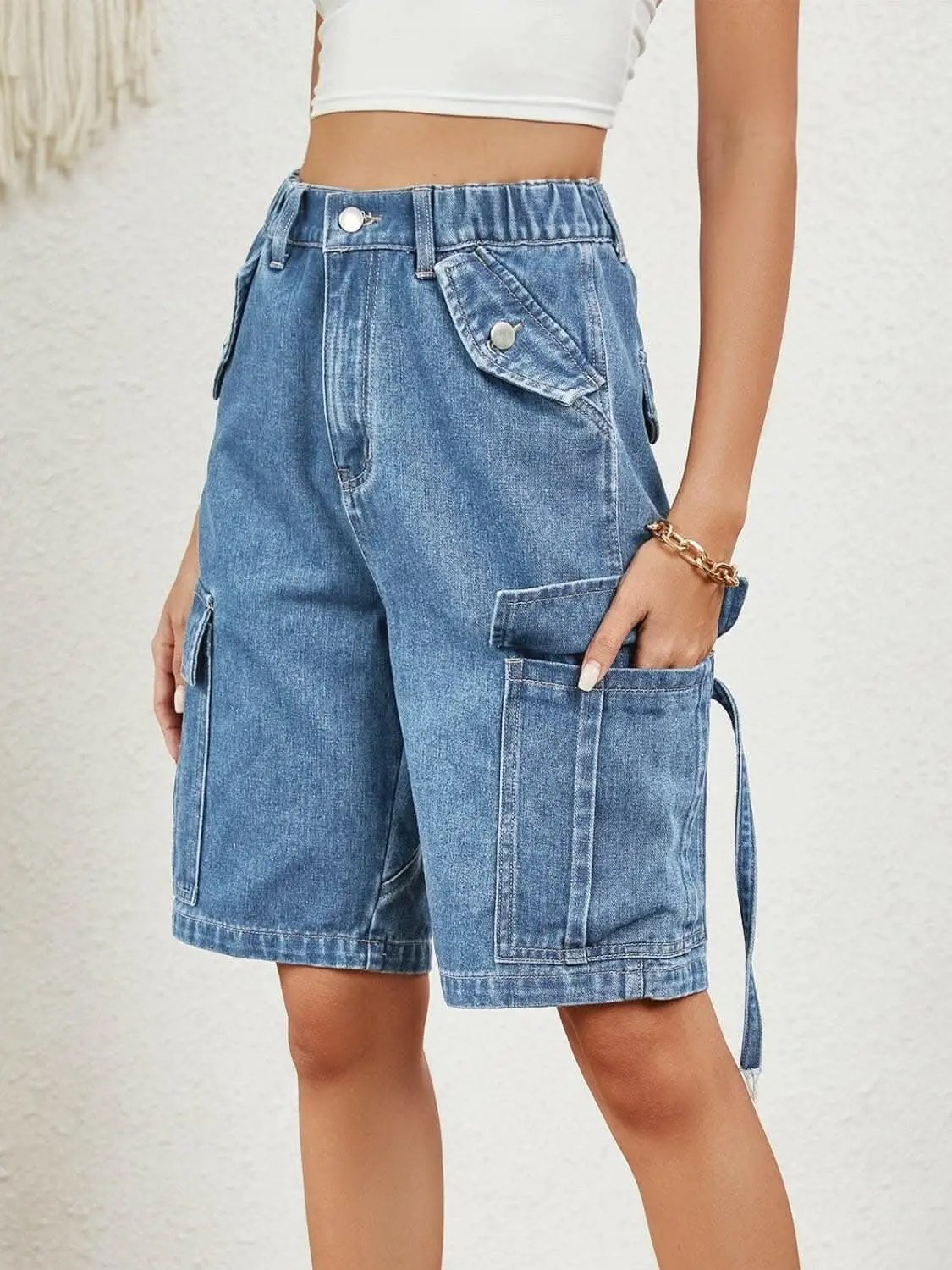 Trendsi Jeans & Denim - Shorts de mezclilla de tiro alto elegantes y de primera calidad