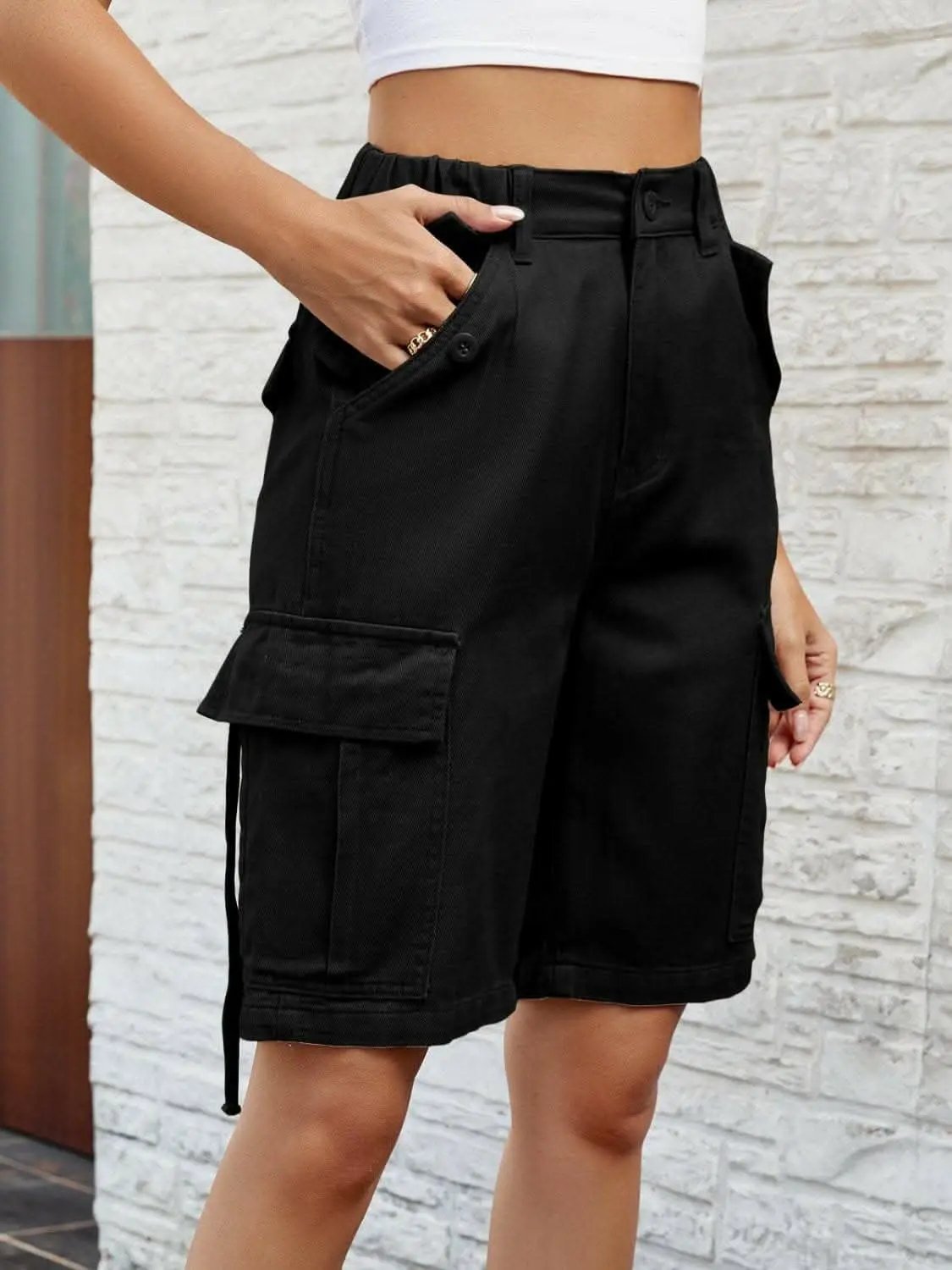 Trendsi Jeans & Denim - Shorts de mezclilla de tiro alto elegantes y de primera calidad