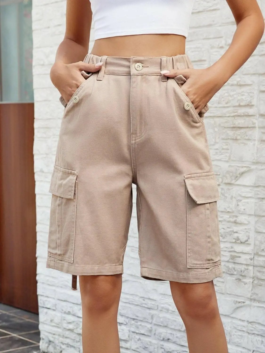 Trendsi Jeans & Denim - Shorts de mezclilla de tiro alto elegantes y de primera calidad