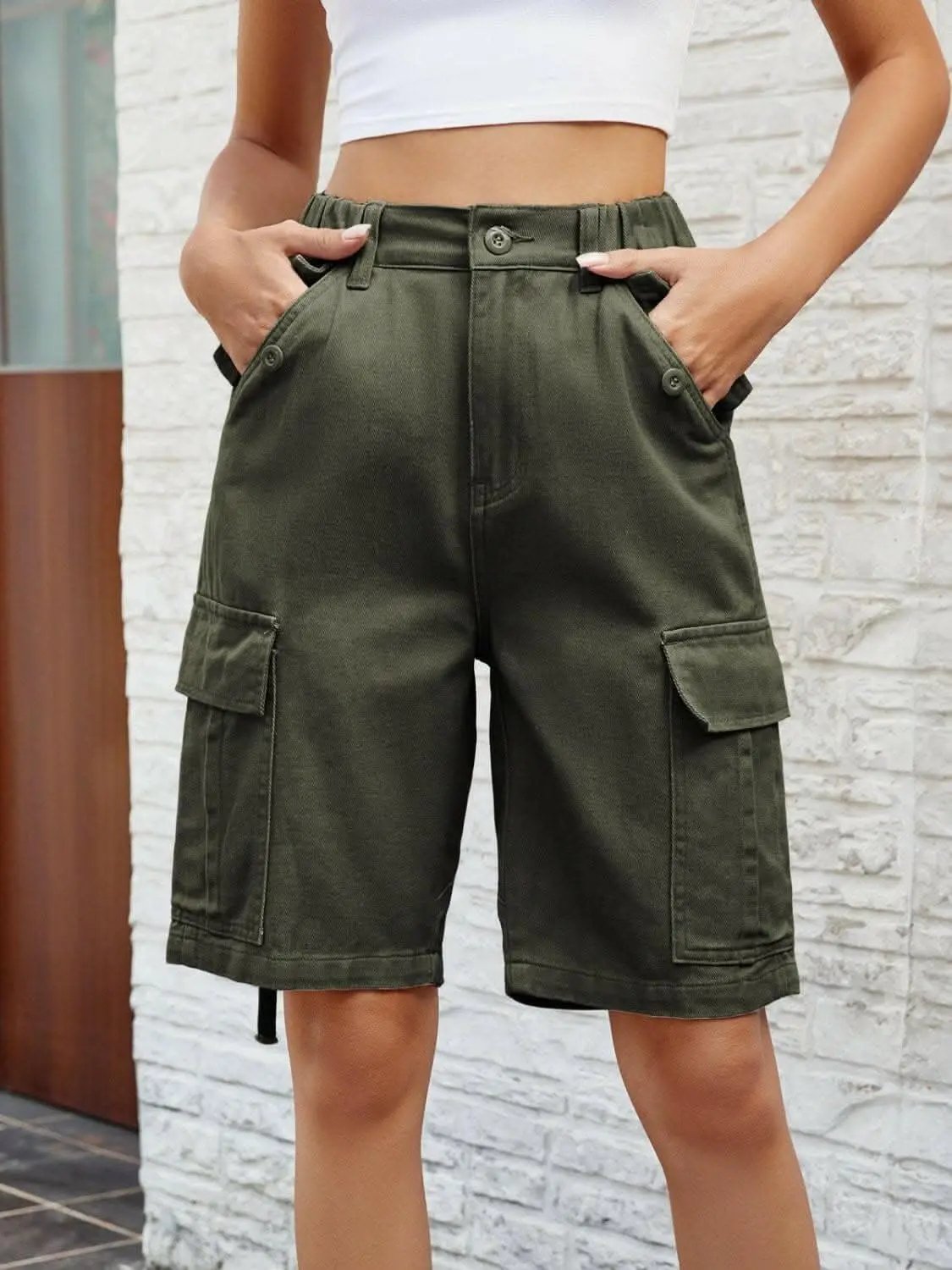 Trendsi Jeans & Denim - Shorts de mezclilla de tiro alto elegantes y de primera calidad