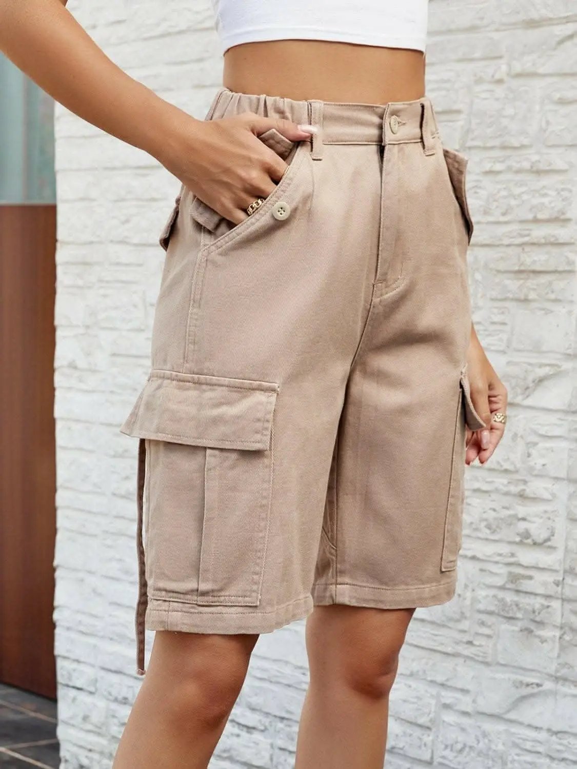Trendsi Jeans & Denim - Shorts de mezclilla de tiro alto elegantes y de primera calidad