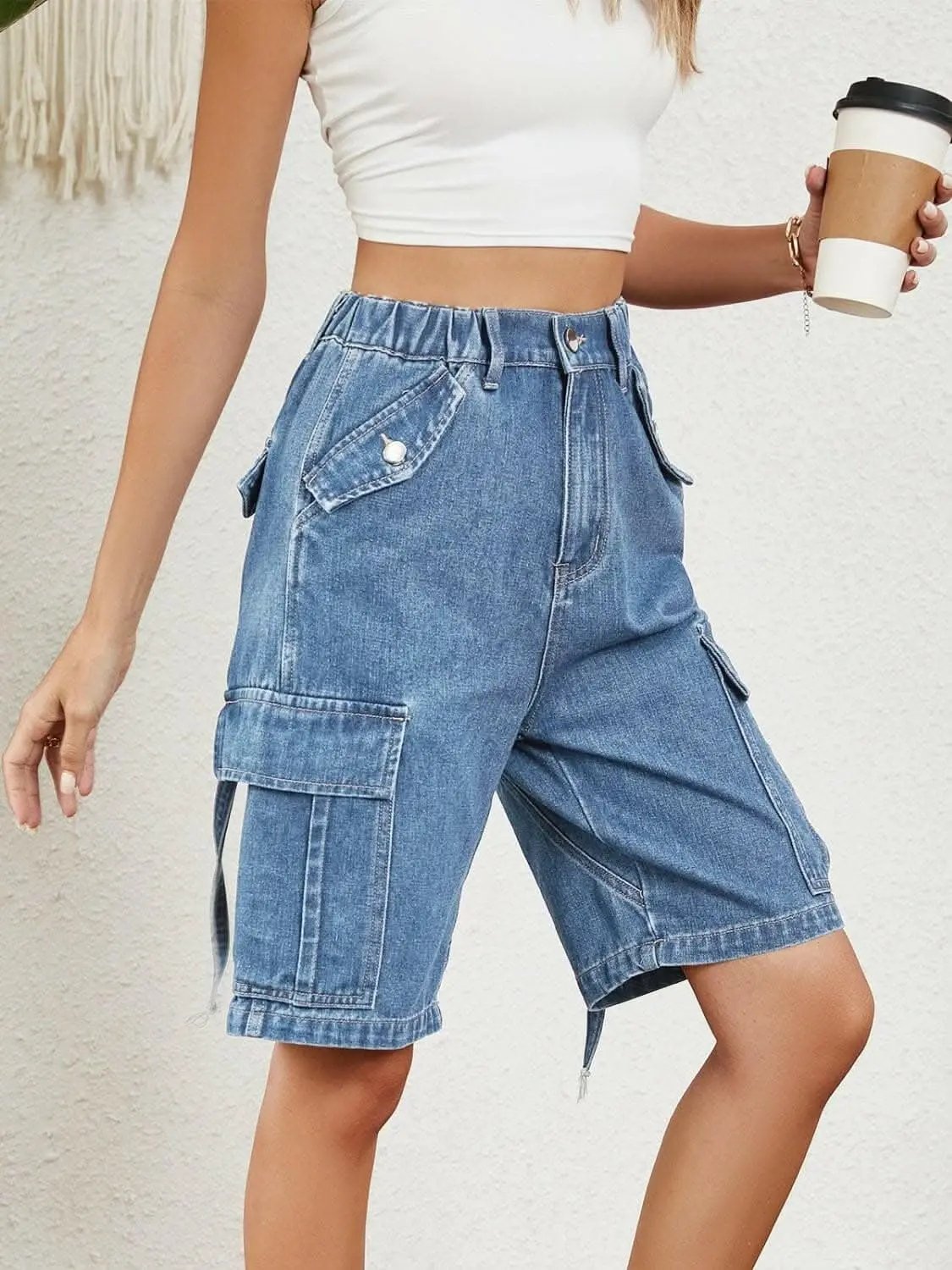 Trendsi Jeans & Denim - Shorts de mezclilla de tiro alto elegantes y de primera calidad