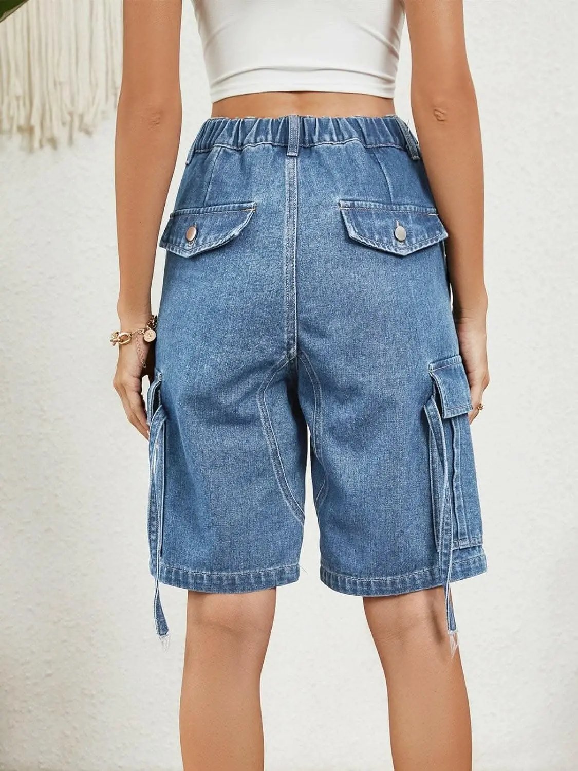 Trendsi Jeans & Denim - Shorts de mezclilla de tiro alto elegantes y de primera calidad