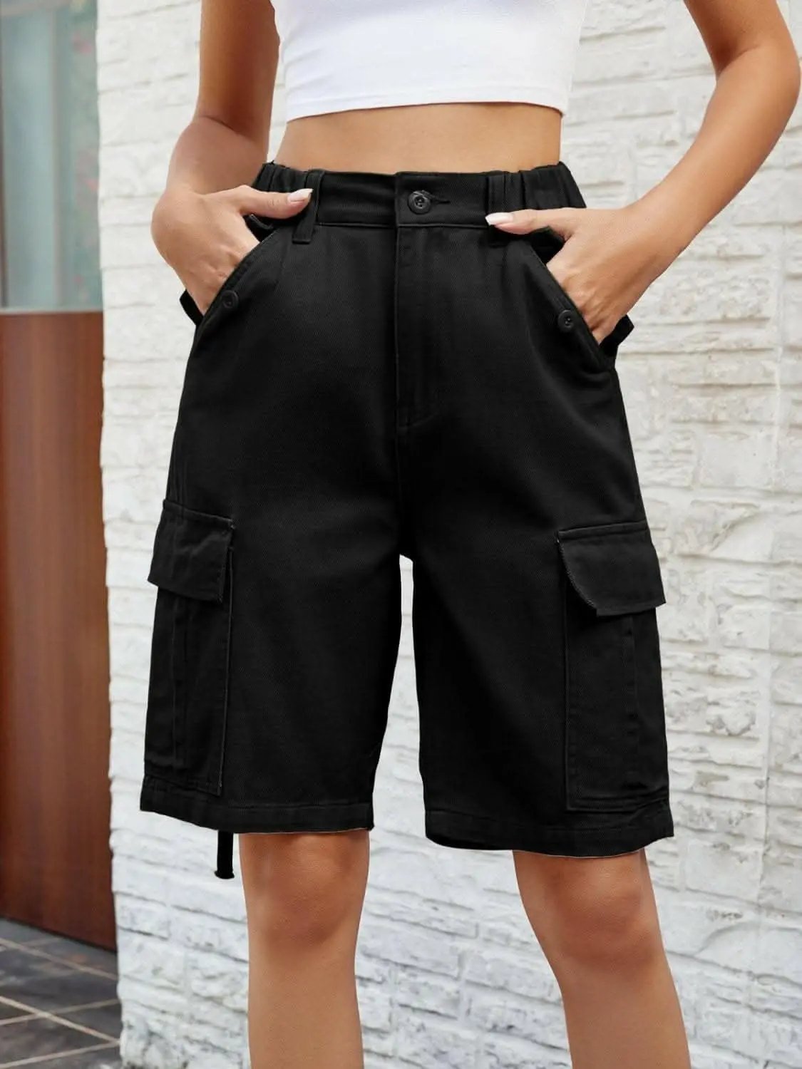 Trendsi Jeans & Denim - Shorts de mezclilla de tiro alto elegantes y de primera calidad
