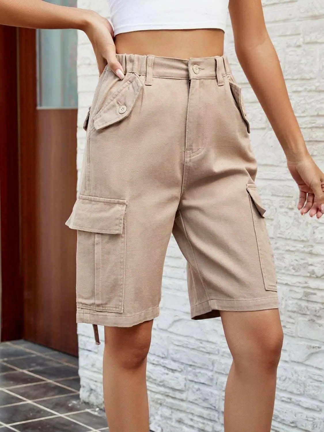 Trendsi Jeans & Denim - Shorts de mezclilla de tiro alto elegantes y de primera calidad