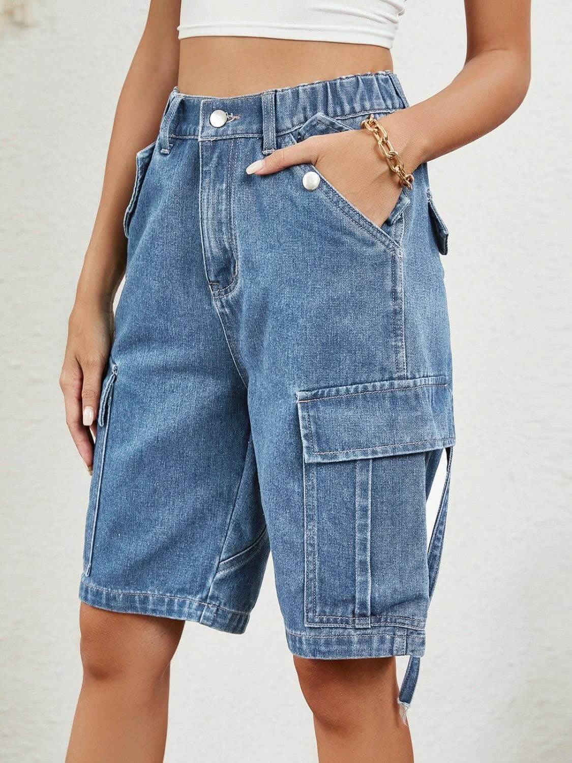 Trendsi Jeans & Denim - Shorts de mezclilla de tiro alto elegantes y de primera calidad
