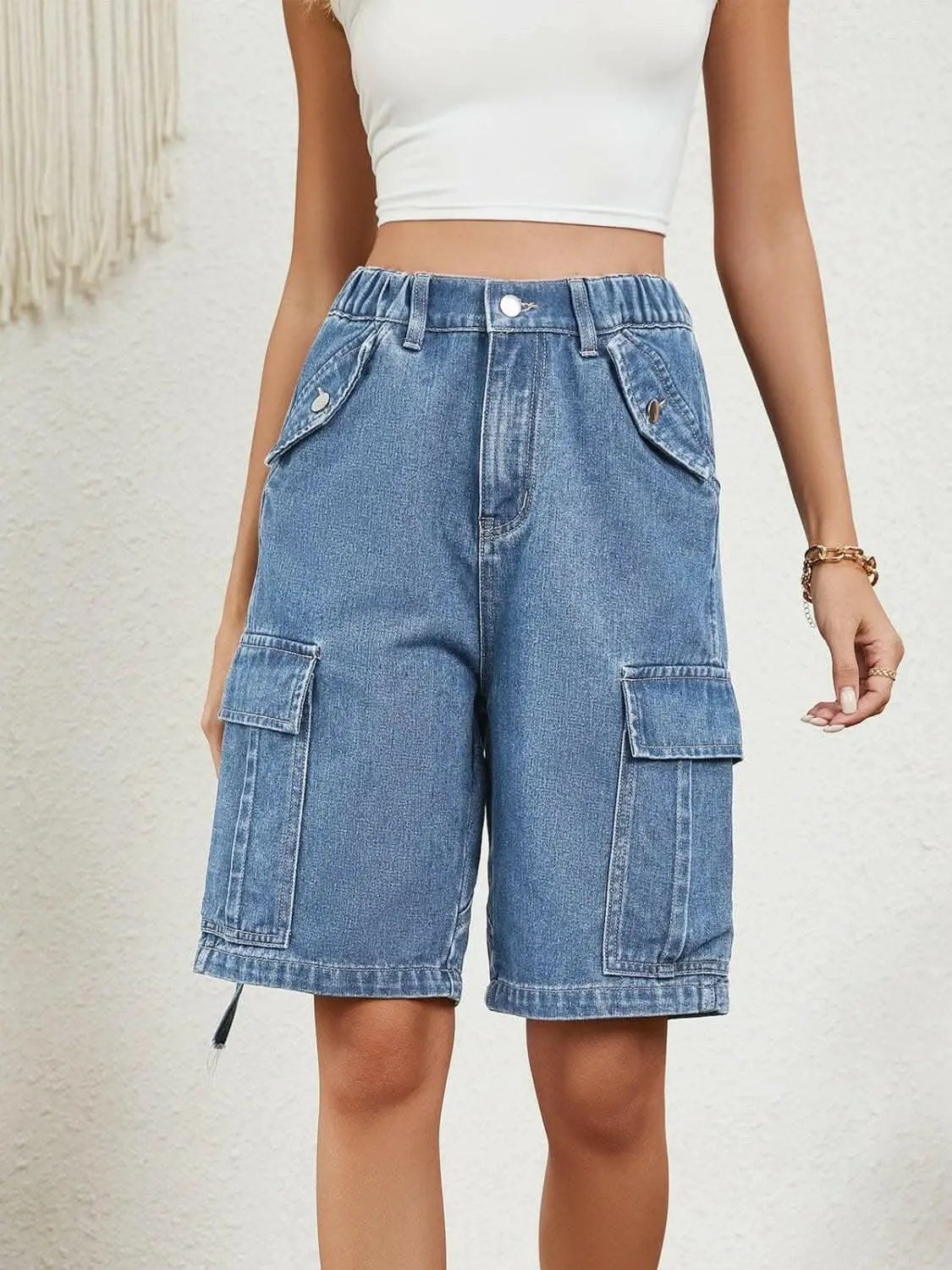 Trendsi Jeans & Denim - Shorts de mezclilla de tiro alto elegantes y de primera calidad
