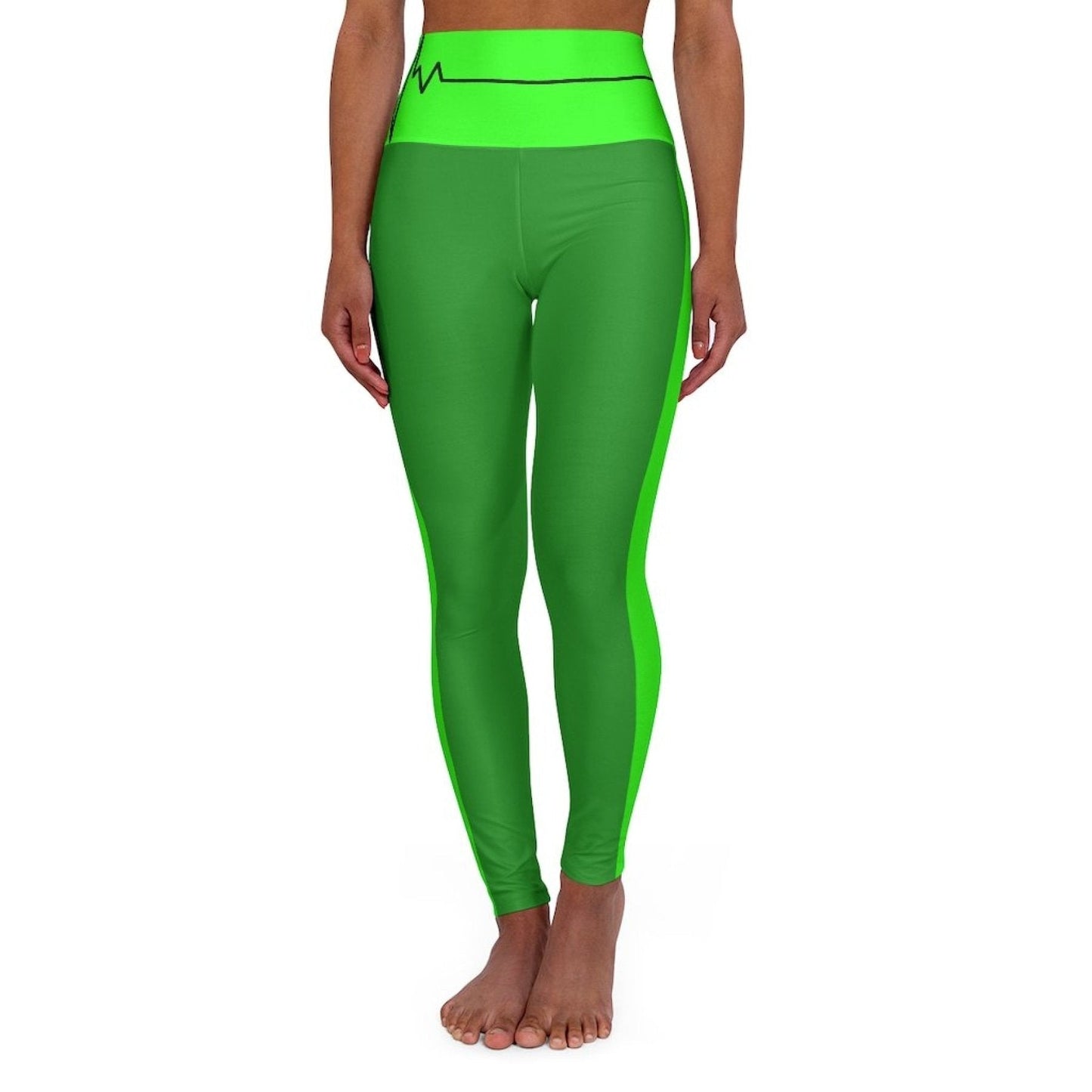 Leggings de yoga de tiro alto - Verde bosque y negro verde neón