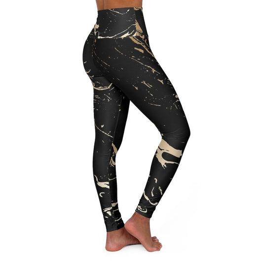 Pantalones deportivos estilo remolino negro y dorado de yoga de talle alto