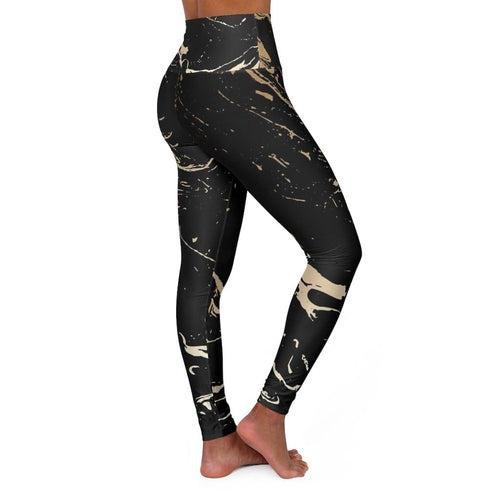 Pantalones deportivos estilo remolino negro y dorado de yoga de talle alto