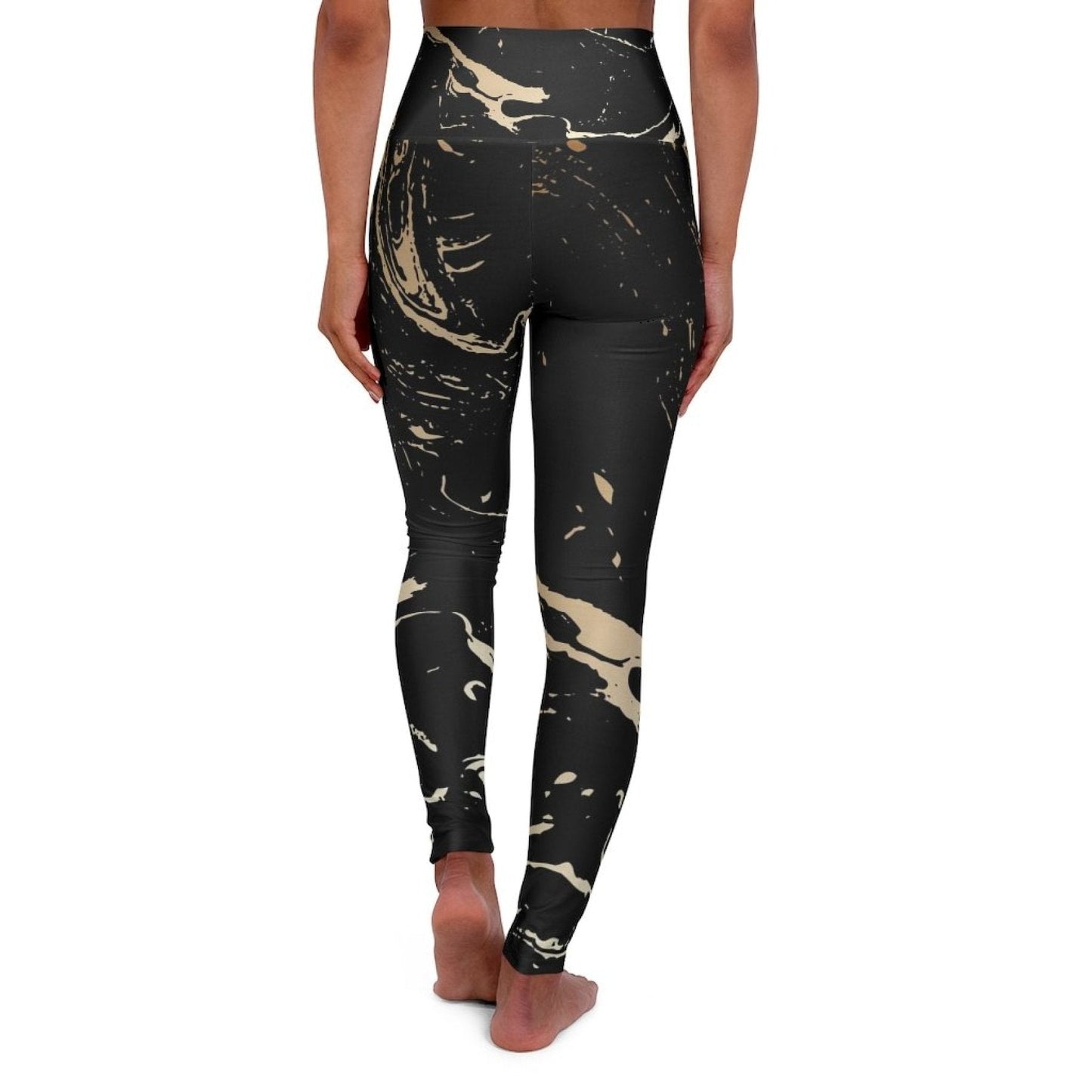 Pantalones deportivos estilo remolino negro y dorado de yoga de talle alto