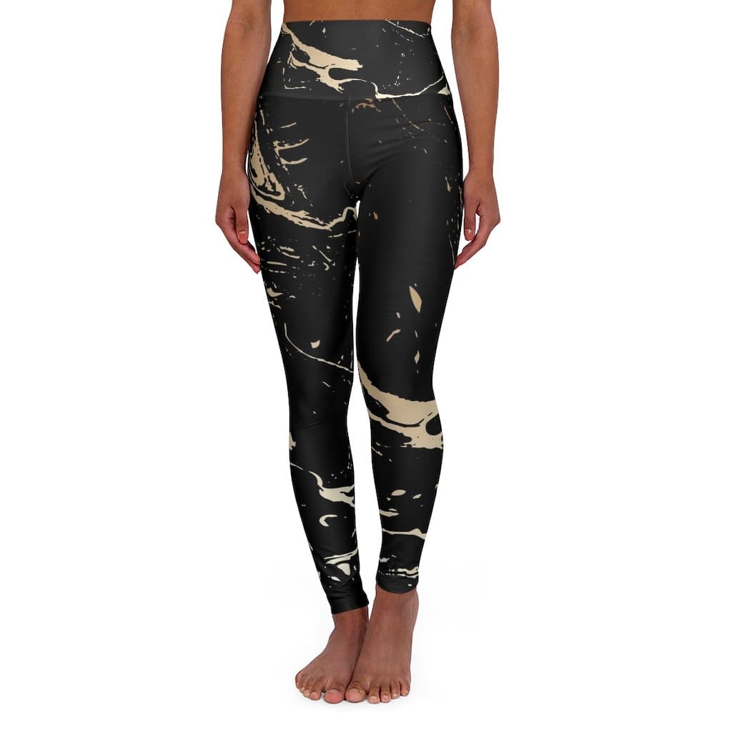 Pantalones deportivos estilo remolino negro y dorado de yoga de talle alto