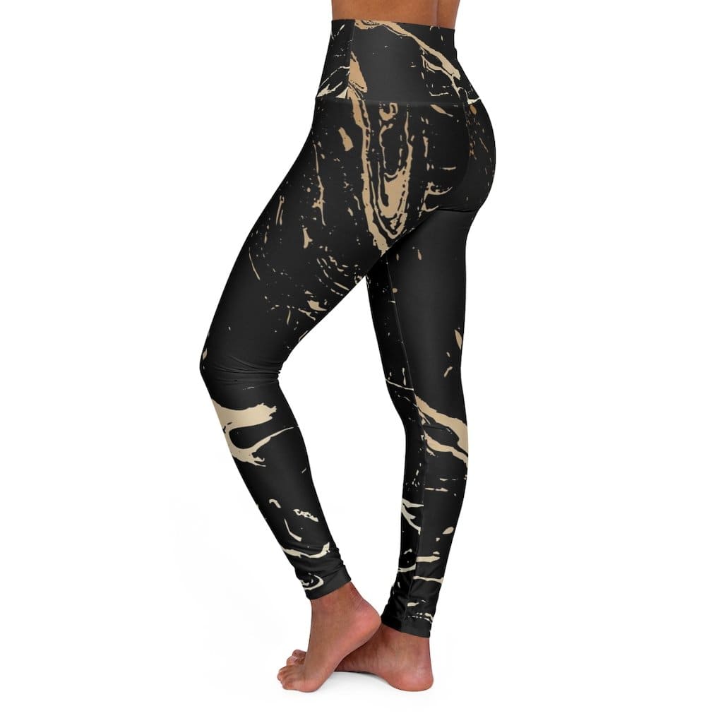 Pantalones deportivos estilo remolino negro y dorado de yoga de talle alto