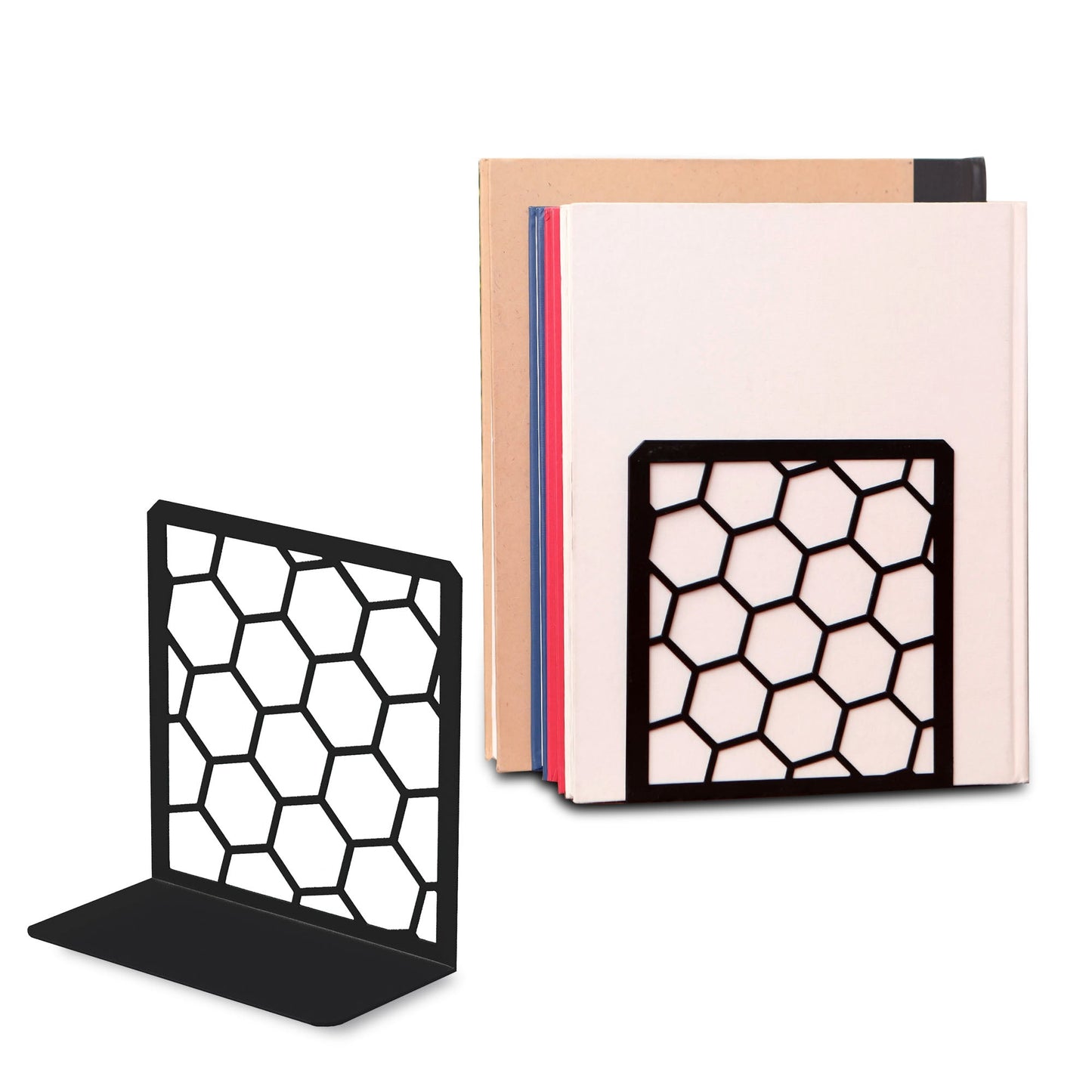 Sujetalibros metálico en forma de panal de abeja – Sujetalibros geométrico moderno