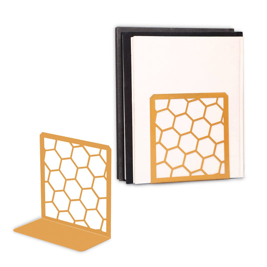 Sujetalibros metálico en forma de panal de abeja – Sujetalibros geométrico moderno