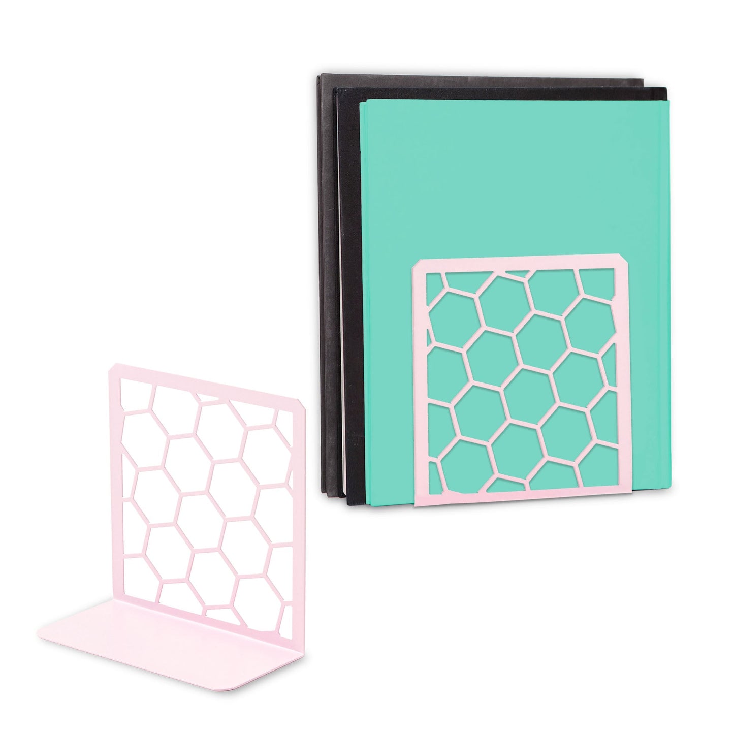 Sujetalibros metálico en forma de panal de abeja – Sujetalibros geométrico moderno