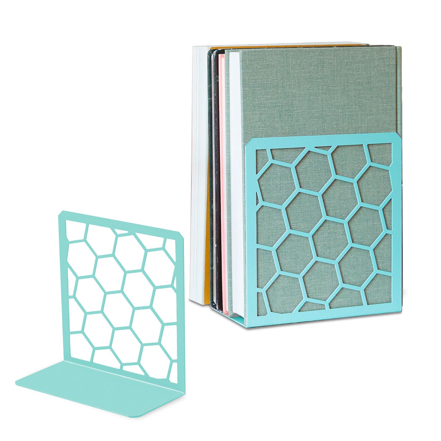 Sujetalibros metálico en forma de panal de abeja – Sujetalibros geométrico moderno