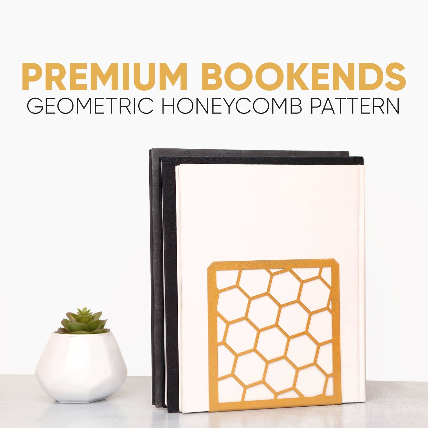 Sujetalibros metálico en forma de panal de abeja – Sujetalibros geométrico moderno