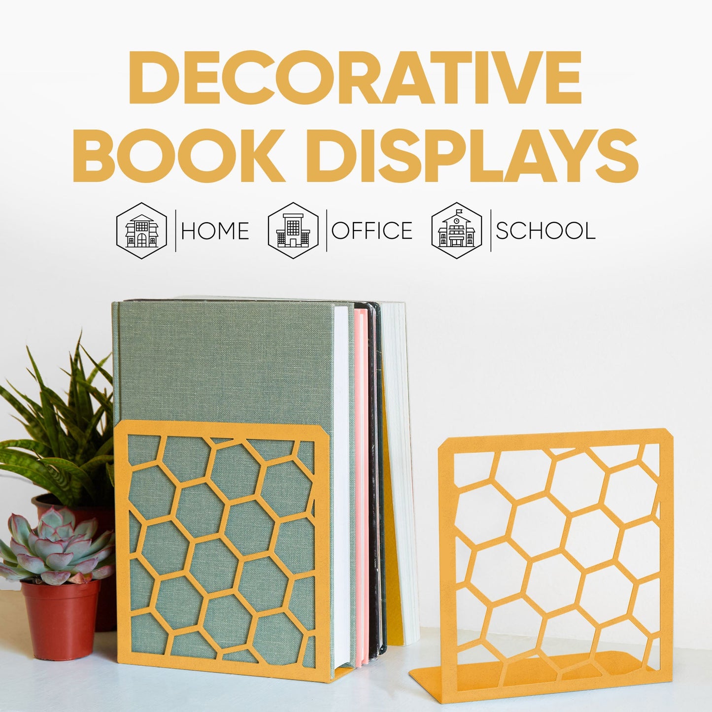 Sujetalibros metálico en forma de panal de abeja – Sujetalibros geométrico moderno