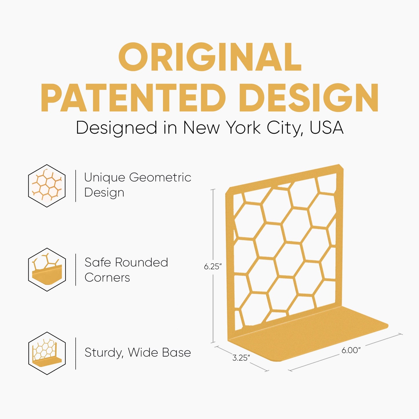 Sujetalibros metálico en forma de panal de abeja – Sujetalibros geométrico moderno