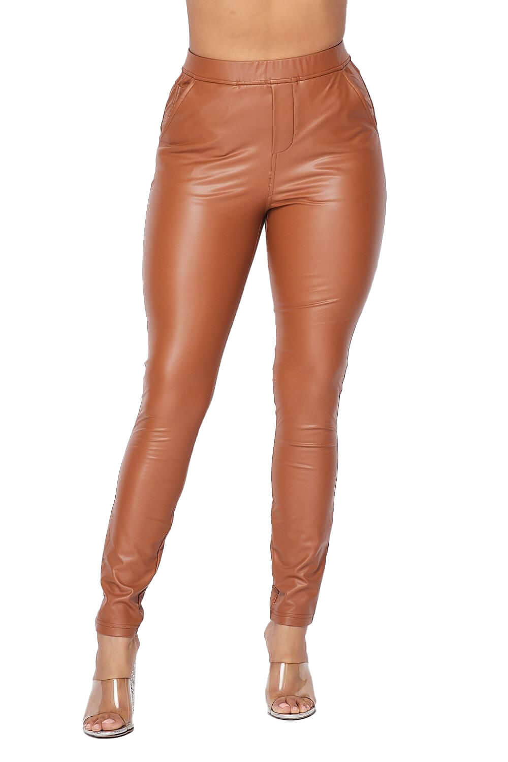 Leggings de cuero vegano con bolsillos laterales y bolsillos traseros