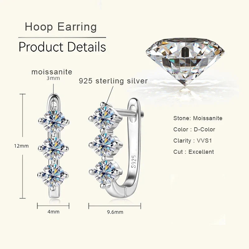 Moissanite Y Necklace & Three-Stone Hoop Earrings in Silver