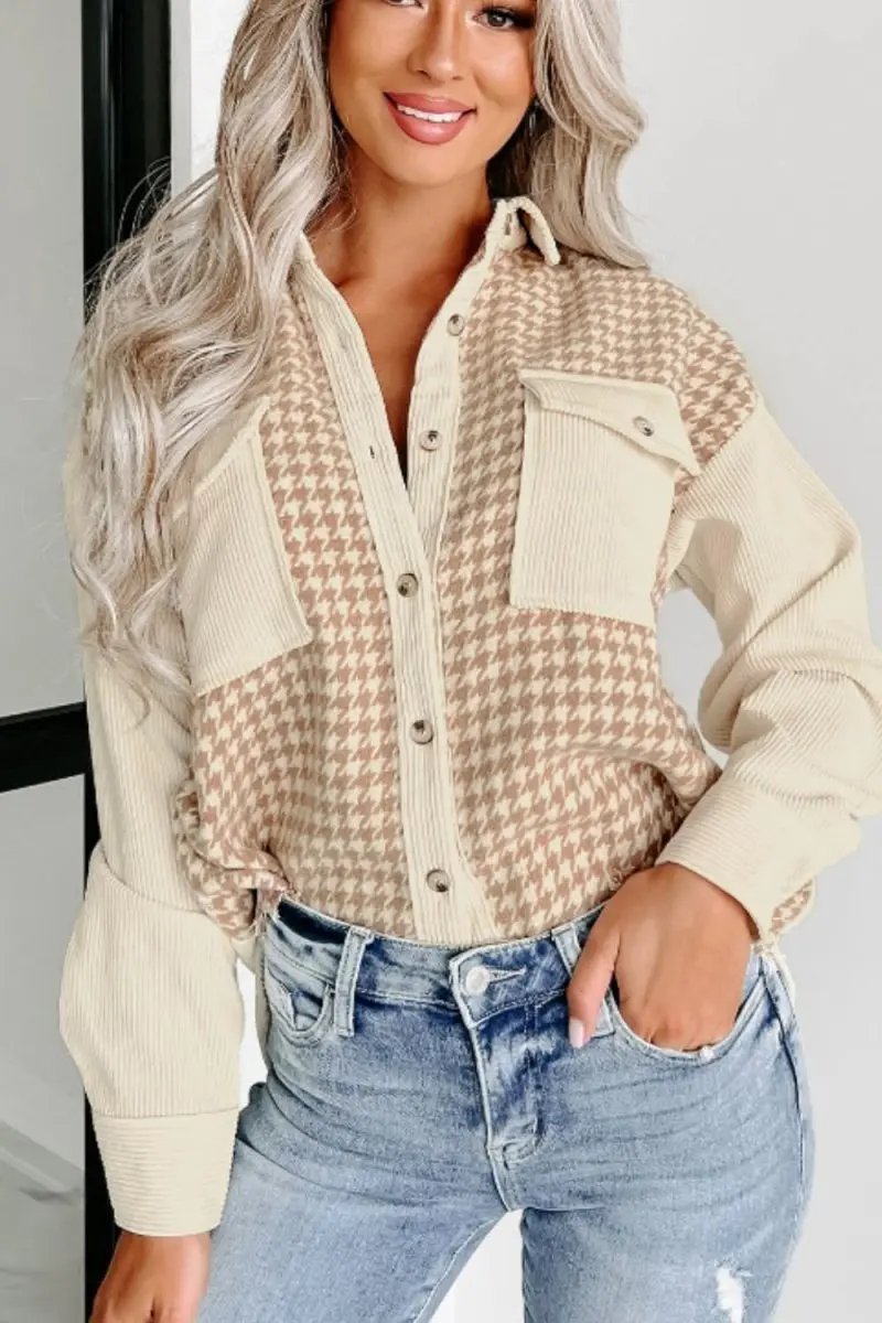 Shirts Trendsi Houndstooth Jacket Women's Fashion Layering Long Sleeve Button Up Stylish Outerwear