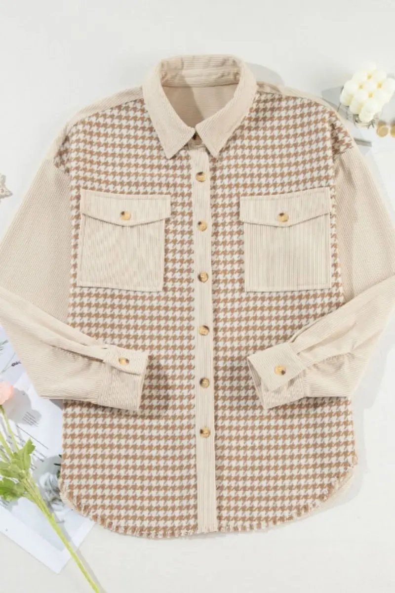 Shirts Trendsi Houndstooth Jacket Women's Fashion Layering Long Sleeve Button Up Stylish Outerwear