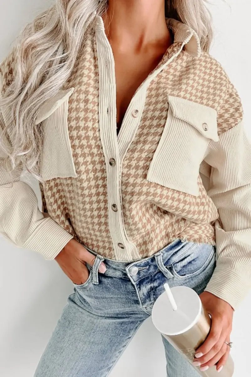 Shirts Trendsi Houndstooth Jacket Women's Fashion Layering Long Sleeve Button Up Stylish Outerwear