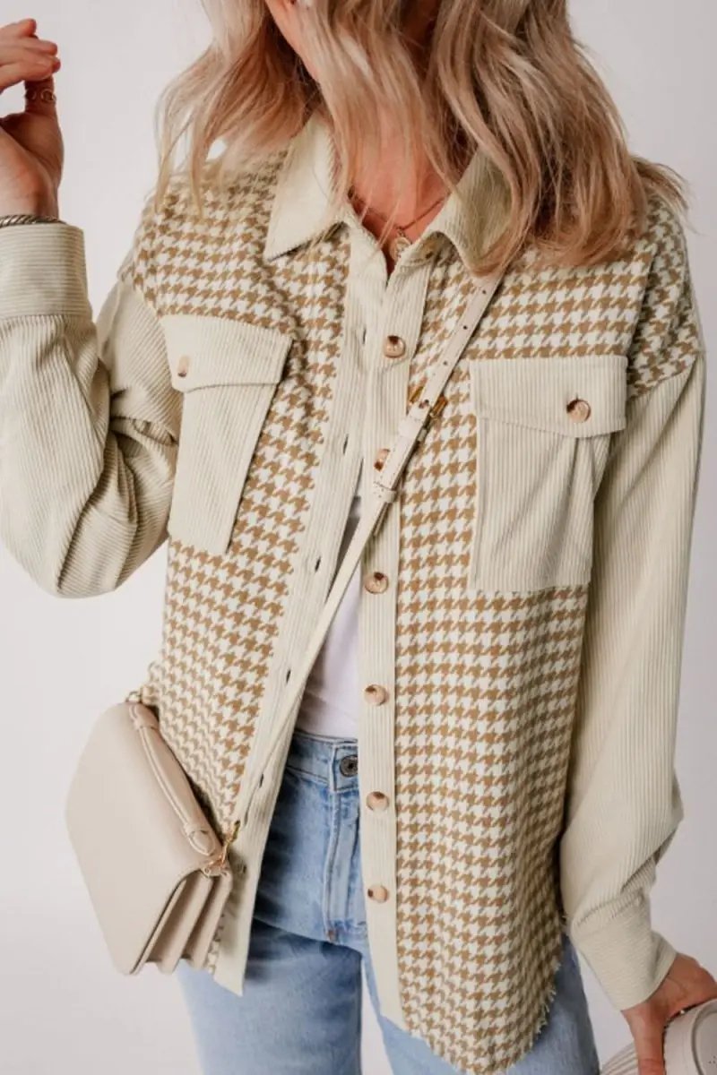 Shirts Trendsi Houndstooth Jacket Women's Fashion Layering Long Sleeve Button Up Stylish Outerwear