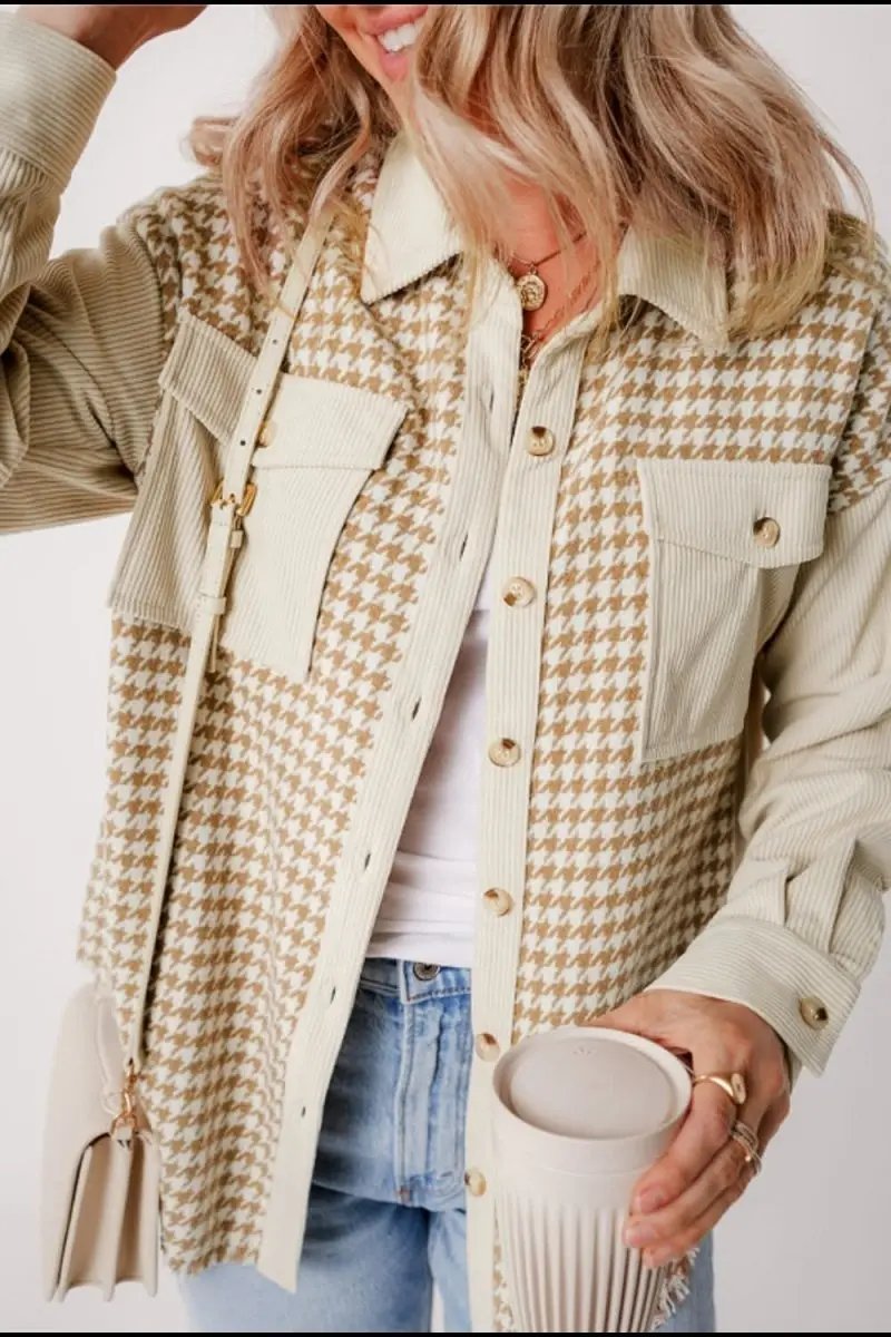 Shirts Trendsi Houndstooth Jacket Women's Fashion Layering Long Sleeve Button Up Stylish Outerwear