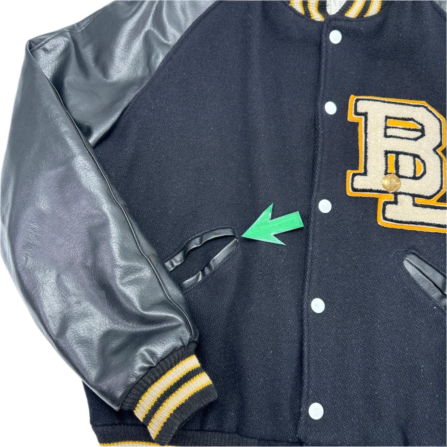 Howe's Men's Vintage Black and Gold Varsity Jacket - Size 40 (Medium)