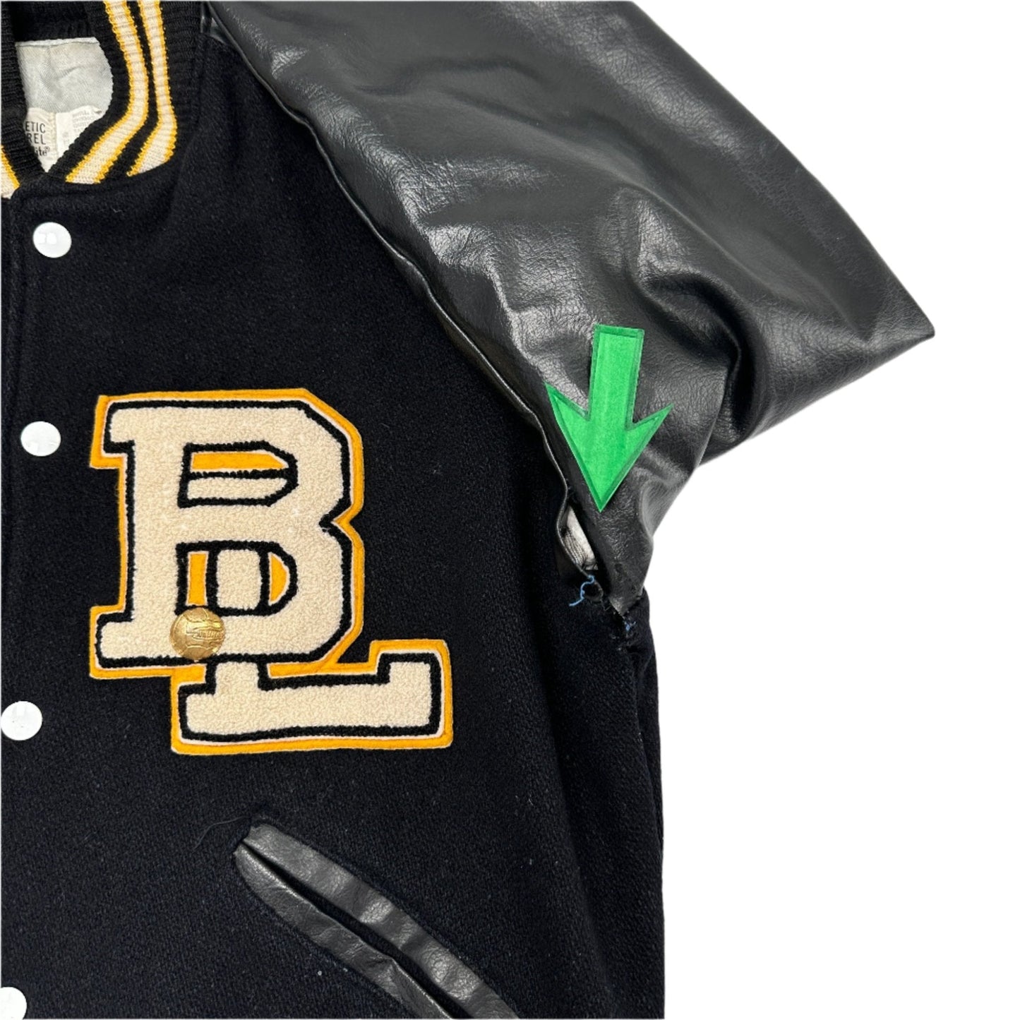 Howe's Men's Vintage Black and Gold Varsity Jacket - Size 40 (Medium)