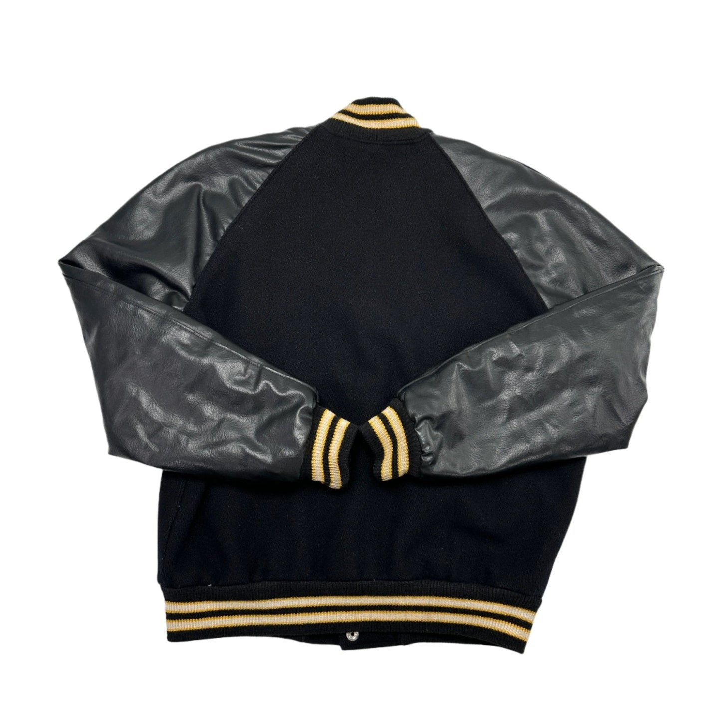 Howe's Men's Vintage Black and Gold Varsity Jacket - Size 40 (Medium)