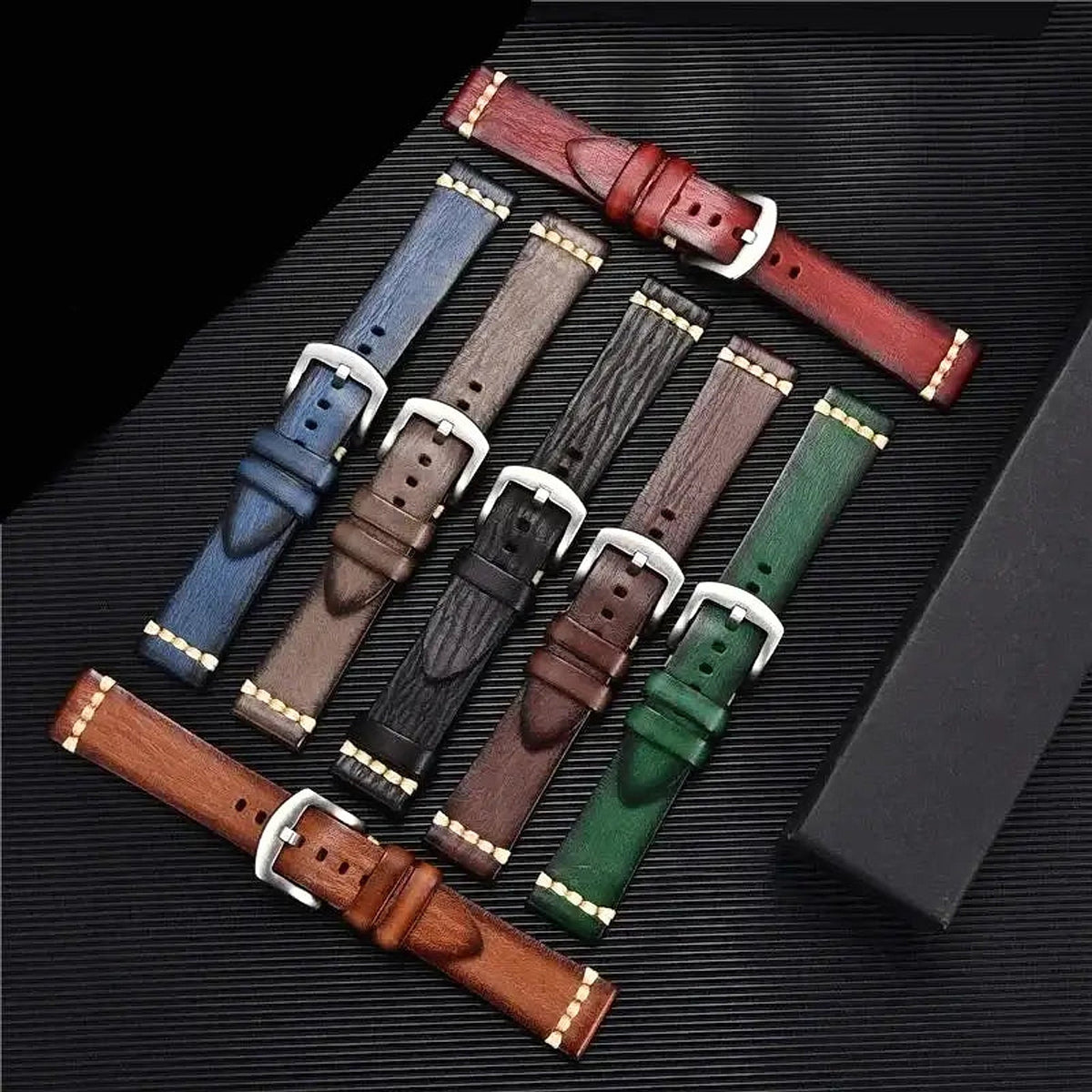 Garmin 18/20/22mm Quick Release Vintage Textured Leather Band with Accent Stitching