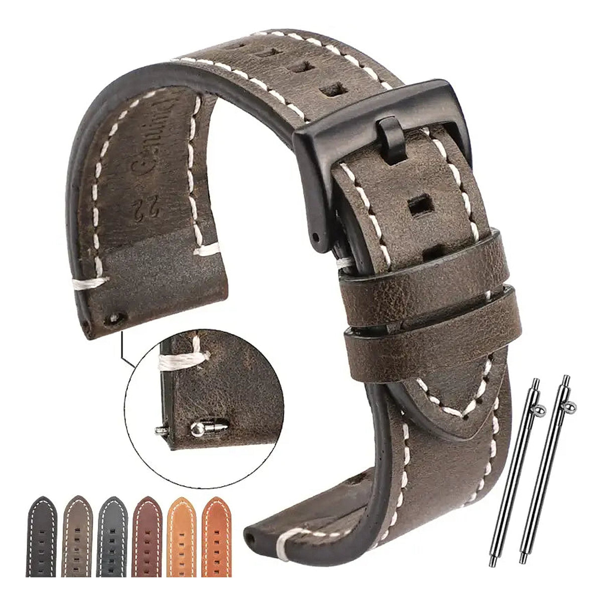 Huawei Watch & Watch GT Contrast-Stitched Leather Band, Square Holes