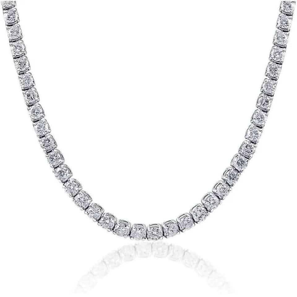Huge 23 Ct TW Round Cut Natural Diamond Tennis Necklace 14K White Gold 18"