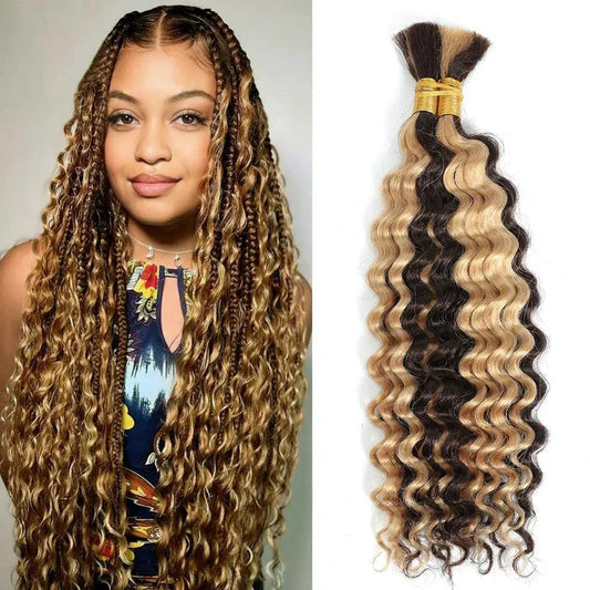 Paquete de Cabello Humano para Trenzar de 20" - Onda Profunda con Mechas P4/27 para Estilos Magníficos