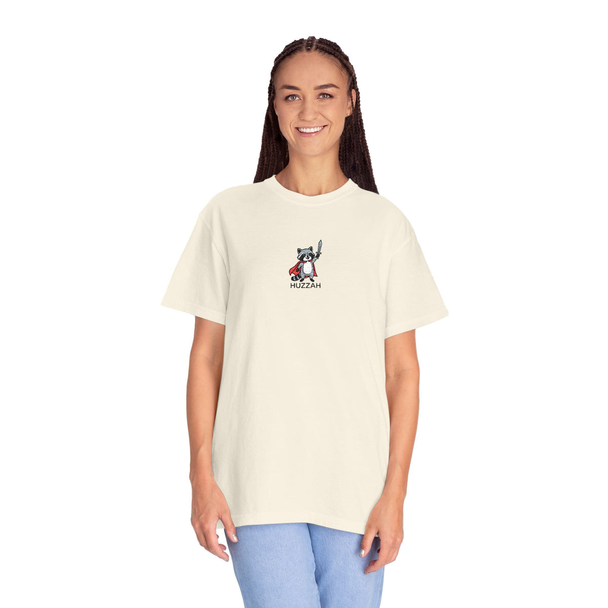 Huzzah Raccoon Embroidery T-Shirt - Comfort Colors