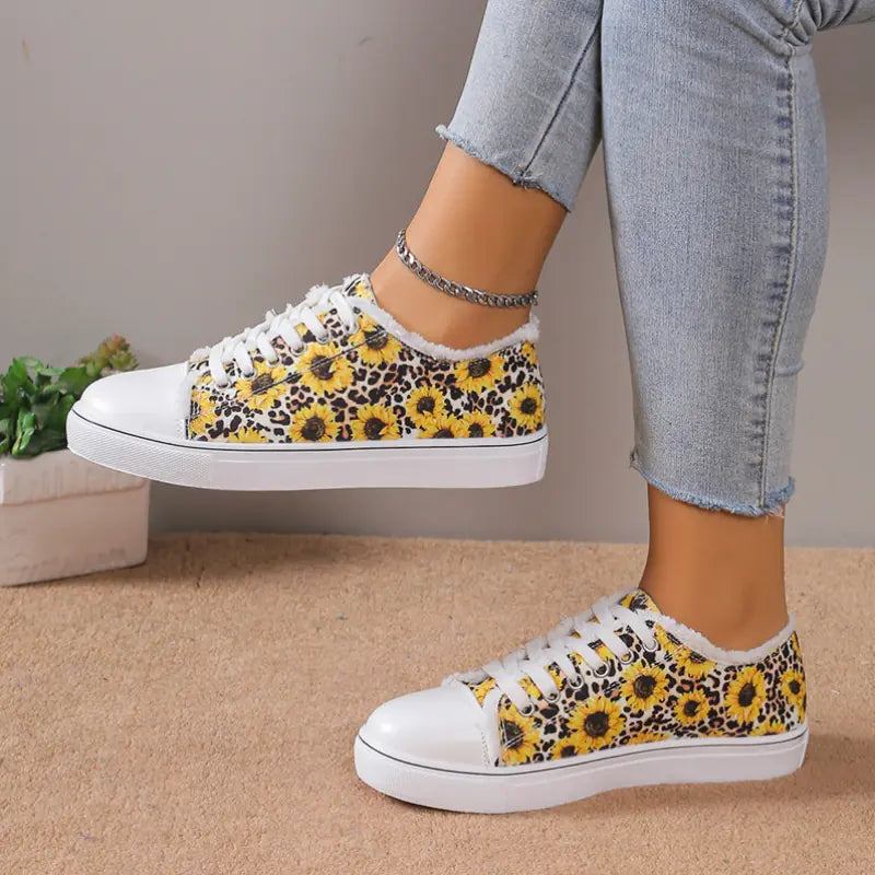 Zapatillas de lona bajas con estampado floral para mujer - Diseño transpirable