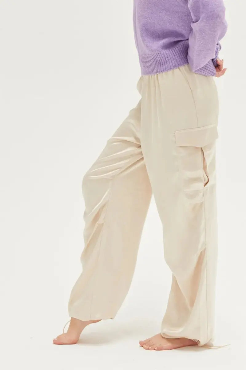 Trendsi Satin Cargo Pants Women's Everyday Drawstring Hem Trendy Pants