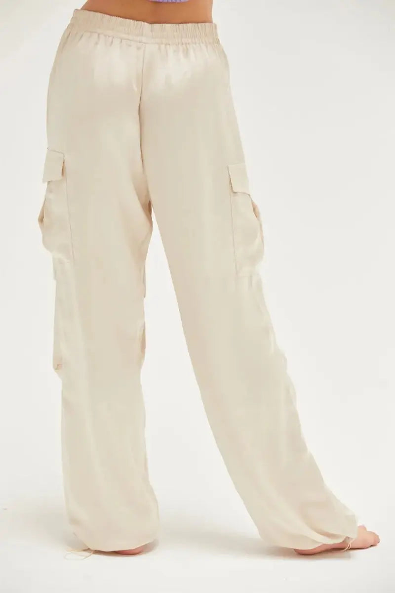 Trendsi Satin Cargo Pants Women's Everyday Drawstring Hem Trendy Pants