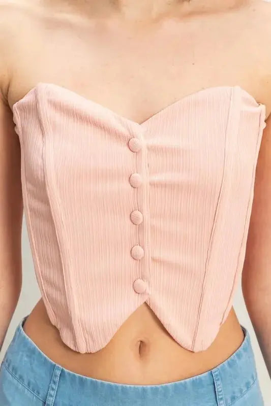Trendsi Knit Bustier Top Women's Party/Club + Button Front + Strapless + Trendy